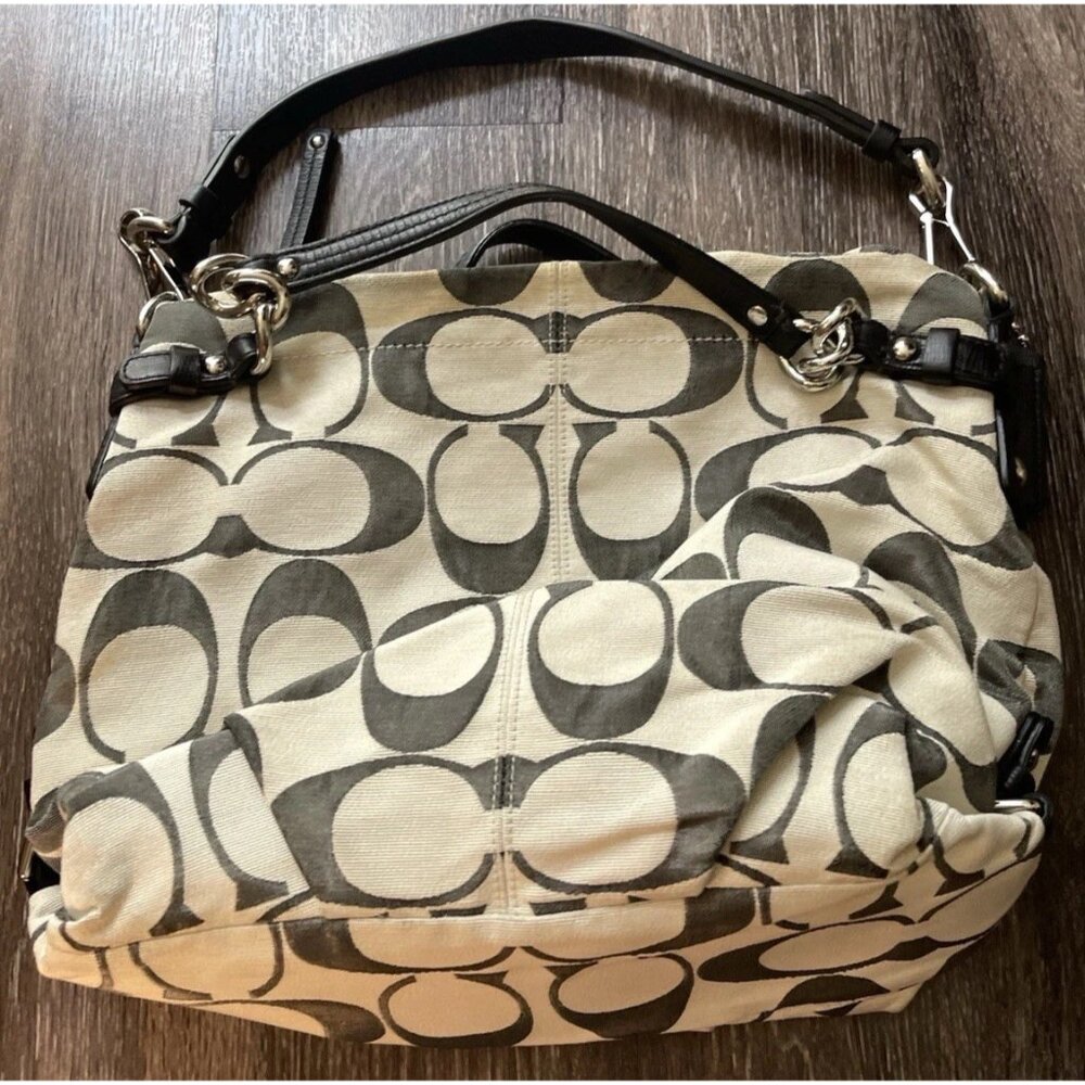 Vintage Coach Canvas Classic Logo Women’s Tote Shoulder Bag Green Mint Interior